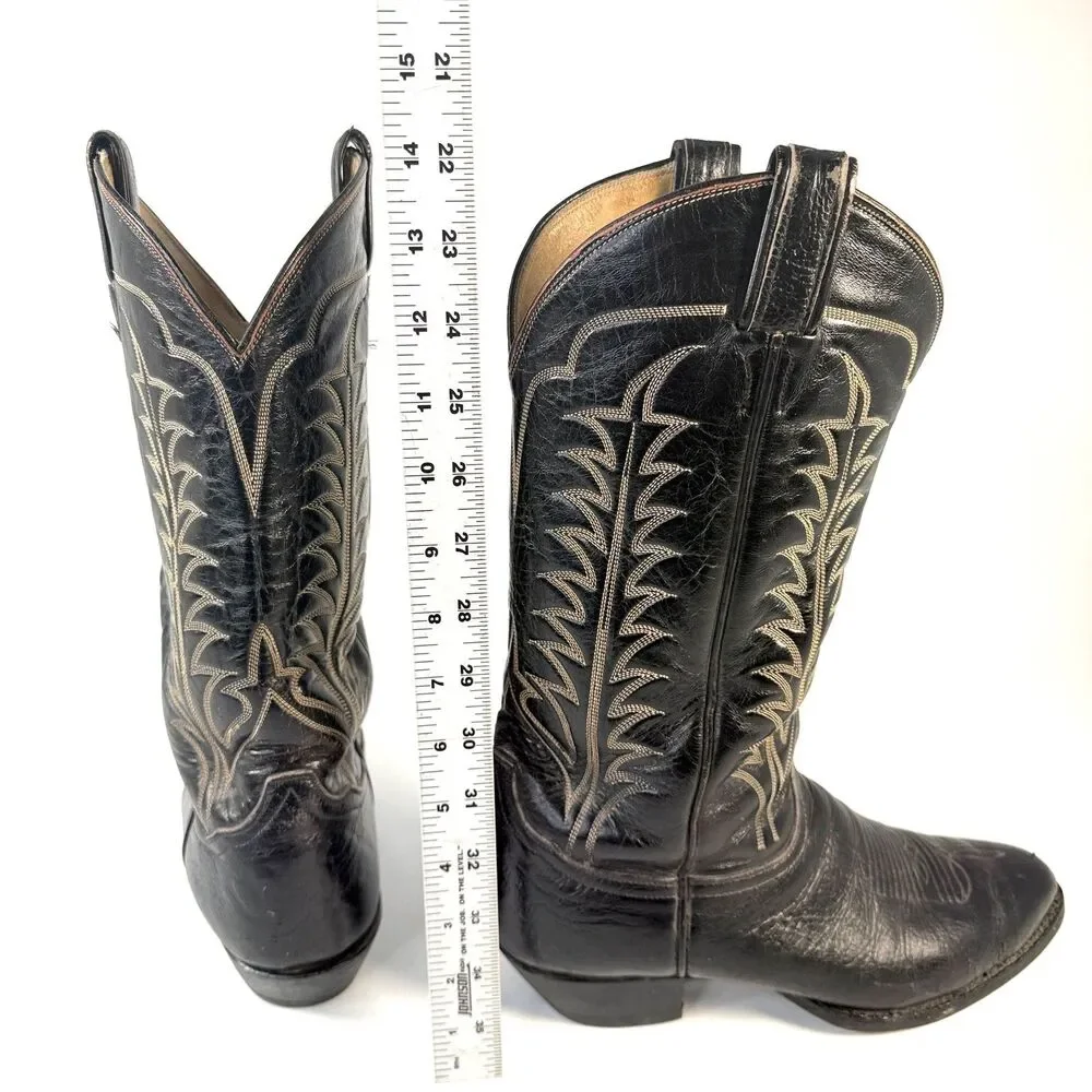 Tony Lama Black Leather Cowboy Western Boots Style B120 Mens Size 8 D Vibram